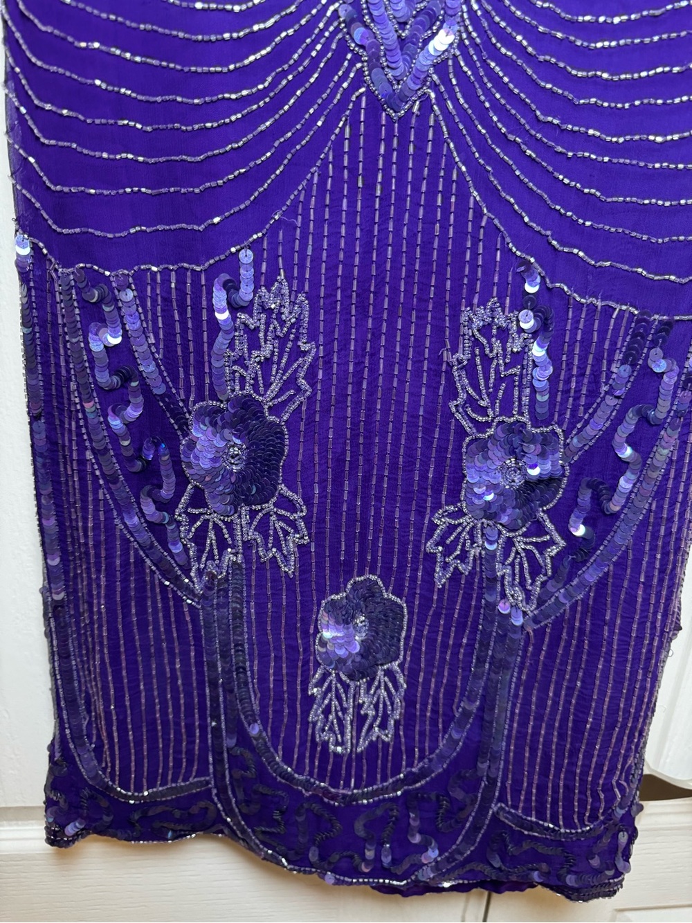 Scala Vintage Purple Sequin SilkBeaded Art Deco Flapper Mini Dress - Picture 4 of 10